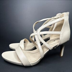 LifeStride Mid Heel Sandal 11 Strappy Dressy Wedding Bridal Cream Masquerade